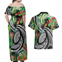 Polynesian Pacific Rugby Tribal Couples Matching Off Shoulder Maxi Dress and Hawaiian Shirt Tropical Vibe LT9 - Polynesian Pride