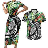 Polynesian Pacific Rugby Tribal Couples Matching Short Sleeve Bodycon Dress and Hawaiian Shirt Tropical Vibe LT9 Black - Polynesian Pride