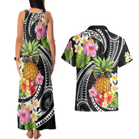 Hau'oli Makahiki Hou Couples Matching Tank Maxi Dress and Hawaiian Shirt Aloha Pineapple Tropical Vibe LT9 - Polynesian Pride