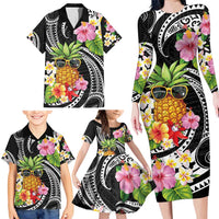 Hau'oli Makahiki Hou Family Matching Long Sleeve Bodycon Dress and Hawaiian Shirt Aloha Pineapple Tropical Vibe LT9 - Polynesian Pride