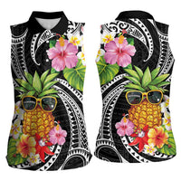 Hau'oli Makahiki Hou Women Sleeveless Polo Shirt Aloha Pineapple Tropical Vibe LT9 - Polynesian Pride