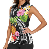 Hau'oli Makahiki Hou Women Sleeveless Polo Shirt Aloha Pineapple Tropical Vibe LT9 - Polynesian Pride
