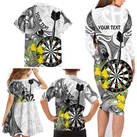 Personalised New Zealand Darts Family Matching Long Sleeve Bodycon Dress and Hawaiian Shirt Kowhai Floral with Maori Tattoo LT9 - Polynesian Pride