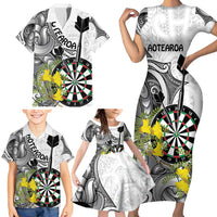 Personalised New Zealand Darts Family Matching Short Sleeve Bodycon Dress and Hawaiian Shirt Kowhai Floral with Maori Tattoo LT9 - Polynesian Pride