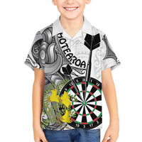 Personalised New Zealand Darts Kid Hawaiian Shirt Kowhai Floral with Maori Tattoo LT9 Kid Black - Polynesian Pride