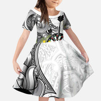 Personalised New Zealand Darts Kid Short Sleeve Dress Kowhai Floral with Maori Tattoo LT9 KID Black - Polynesian Pride