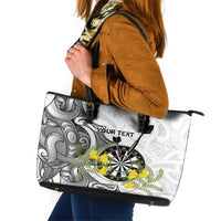 Personalised New Zealand Darts Leather Tote Bag Kowhai Floral with Maori Tattoo LT9 Black - Polynesian Pride