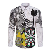 Personalised New Zealand Darts Long Sleeve Button Shirt Kowhai Floral with Maori Tattoo LT9 Unisex Black - Polynesian Pride