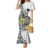 Personalised New Zealand Darts Mermaid Dress Kowhai Floral with Maori Tattoo LT9 Women Black - Polynesian Pride