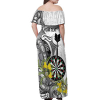 Personalised New Zealand Darts Off Shoulder Maxi Dress Kowhai Floral with Maori Tattoo LT9 - Polynesian Pride