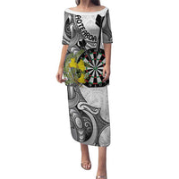 Personalised New Zealand Darts Puletasi Kowhai Floral with Maori Tattoo LT9 Long Dress Black - Polynesian Pride