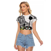 Personalised New Zealand Darts Raglan Cropped T Shirt Kowhai Floral with Maori Tattoo LT9 Female Black - Polynesian Pride