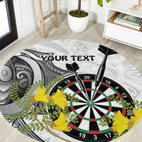 Personalised New Zealand Darts Round Carpet Kowhai Floral with Maori Tattoo LT9 Black - Polynesian Pride