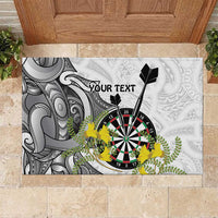 Personalised New Zealand Darts Rubber Doormat Kowhai Floral with Maori Tattoo LT9 Black - Polynesian Pride
