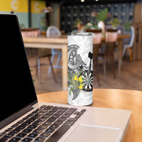 Personalised New Zealand Darts Skinny Tumbler Kowhai Floral with Maori Tattoo LT9 - Polynesian Pride