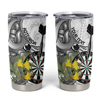 Personalised New Zealand Darts Tumbler Cup Kowhai Floral with Maori Tattoo LT9 Black - Polynesian Pride