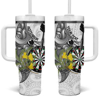 Personalised New Zealand Darts Tumbler With Handle Kowhai Floral with Maori Tattoo LT9 One Size: 40 oz Black - Polynesian Pride