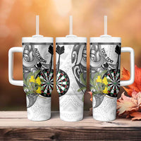 Personalised New Zealand Darts Tumbler With Handle Kowhai Floral with Maori Tattoo LT9 - Polynesian Pride