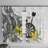 Personalised New Zealand Darts Window Curtain Kowhai Floral with Maori Tattoo LT9 With Hooks Black - Polynesian Pride