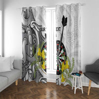 Personalised New Zealand Darts Window Curtain Kowhai Floral with Maori Tattoo LT9 With Grommets Black - Polynesian Pride
