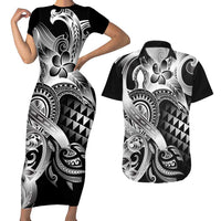 Aloha Black Tribal Honu Tattoo Couples Matching Short Sleeve Bodycon Dress and Hawaiian Shirt LT9 Black - Polynesian Pride