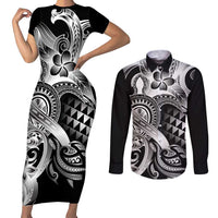 Aloha Black Tribal Honu Tattoo Couples Matching Short Sleeve Bodycon Dress and Long Sleeve Button Shirt LT9 Black - Polynesian Pride