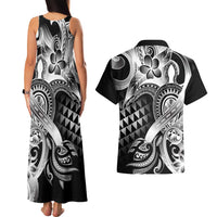 Aloha Black Tribal Honu Tattoo Couples Matching Tank Maxi Dress and Hawaiian Shirt LT9 - Polynesian Pride