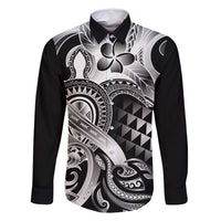 Aloha Black Tribal Honu Tattoo Family Matching Off Shoulder Maxi Dress and Hawaiian Shirt LT9 Dad's Shirt - Long Sleeve Black - Polynesian Pride