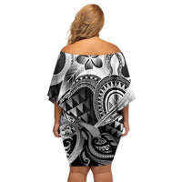 Aloha Black Tribal Honu Tattoo Family Matching Off Shoulder Short Dress and Hawaiian Shirt LT9 - Polynesian Pride