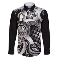 Aloha Black Tribal Honu Tattoo Family Matching Puletasi and Hawaiian Shirt LT9 Dad's Shirt - Long Sleeve Black - Polynesian Pride