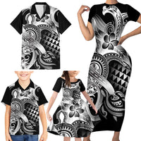 Aloha Black Tribal Honu Tattoo Family Matching Short Sleeve Bodycon Dress and Hawaiian Shirt LT9 - Polynesian Pride