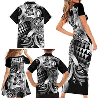 Aloha Black Tribal Honu Tattoo Family Matching Short Sleeve Bodycon Dress and Hawaiian Shirt LT9 - Polynesian Pride