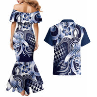 Aloha Blue Tribal Honu Tattoo Couples Matching Mermaid Dress and Hawaiian Shirt LT9 - Polynesian Pride