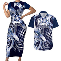Aloha Blue Tribal Honu Tattoo Couples Matching Short Sleeve Bodycon Dress and Hawaiian Shirt LT9 Blue - Polynesian Pride