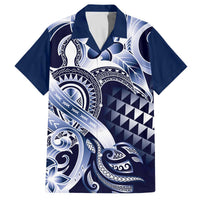 Aloha Blue Tribal Honu Tattoo Family Matching Off The Shoulder Long Sleeve Dress and Hawaiian Shirt LT9 Dad's Shirt - Short Sleeve Blue - Polynesian Pride