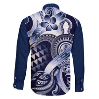 Aloha Blue Tribal Honu Tattoo Family Matching Off The Shoulder Long Sleeve Dress and Hawaiian Shirt LT9 - Polynesian Pride