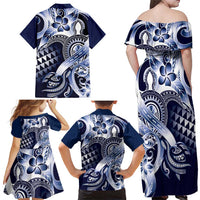 Aloha Blue Tribal Honu Tattoo Family Matching Off Shoulder Maxi Dress and Hawaiian Shirt LT9 - Polynesian Pride