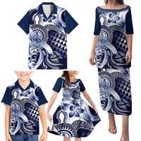 Aloha Blue Tribal Honu Tattoo Family Matching Puletasi and Hawaiian Shirt LT9 - Polynesian Pride