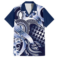 Aloha Blue Tribal Honu Tattoo Family Matching Summer Maxi Dress and Hawaiian Shirt LT9 Dad's Shirt - Short Sleeve Blue - Polynesian Pride