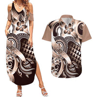 Aloha Mocha Mousse Tribal Honu Tattoo Couples Matching Summer Maxi Dress and Hawaiian Shirt LT9 Mocha Mousse - Polynesian Pride