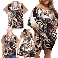 Aloha Mocha Mousse Tribal Honu Tattoo Family Matching Off Shoulder Short Dress and Hawaiian Shirt LT9 - Polynesian Pride