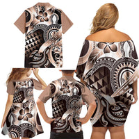 Aloha Mocha Mousse Tribal Honu Tattoo Family Matching Off Shoulder Short Dress and Hawaiian Shirt LT9 - Polynesian Pride