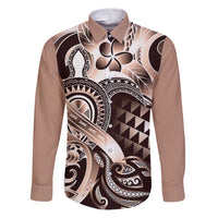 Aloha Mocha Mousse Tribal Honu Tattoo Family Matching Puletasi and Hawaiian Shirt LT9 Dad's Shirt - Long Sleeve Mocha Mousse - Polynesian Pride