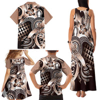 Aloha Mocha Mousse Tribal Honu Tattoo Family Matching Tank Maxi Dress and Hawaiian Shirt LT9 - Polynesian Pride