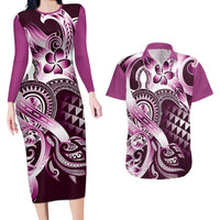 Aloha Pink Tribal Honu Tattoo Couples Matching Long Sleeve Bodycon Dress and Hawaiian Shirt LT9 Pink - Polynesian Pride