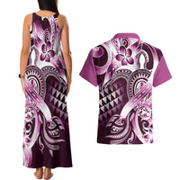 Aloha Pink Tribal Honu Tattoo Couples Matching Tank Maxi Dress and Hawaiian Shirt LT9 - Polynesian Pride
