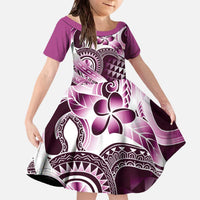 Aloha Pink Tribal Honu Tattoo Family Matching Off The Shoulder Long Sleeve Dress and Hawaiian Shirt LT9 Daughter's Dress Pink - Polynesian Pride