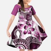 Aloha Pink Tribal Honu Tattoo Family Matching Puletasi and Hawaiian Shirt LT9 Daughter's Dress Pink - Polynesian Pride
