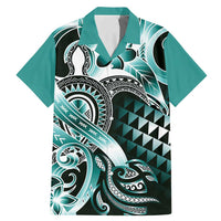 Aloha Turquoise Tribal Honu Tattoo Family Matching Mermaid Dress and Hawaiian Shirt LT9 Dad's Shirt - Short Sleeve Turquoise - Polynesian Pride