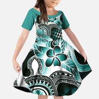 Aloha Turquoise Tribal Honu Tattoo Family Matching Summer Maxi Dress and Hawaiian Shirt LT9 Daughter's Dress Turquoise - Polynesian Pride